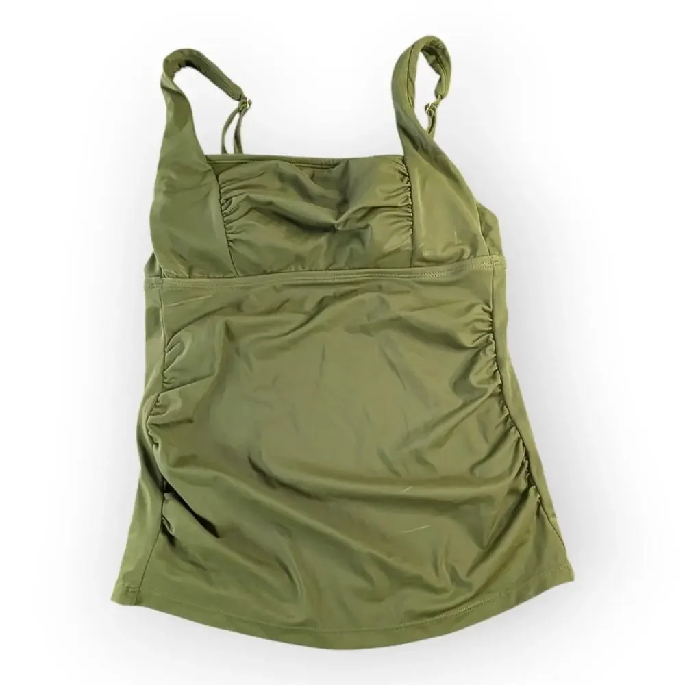 Shade & Shore Army Green Swim Tank Side Gather Size XS Deo Mark